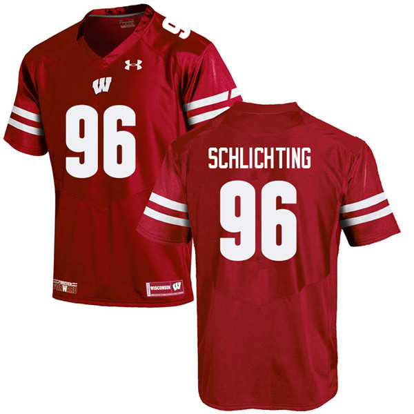 Men #96 Conor Schlichting Wisconsin Badgers College Football Jerseys Sale-Red - Click Image to Close